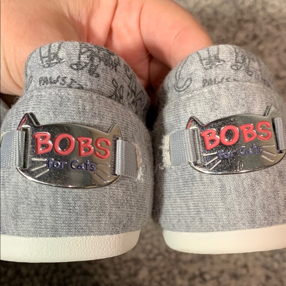 Skechers by BOBs Gray Memory Fam Slip-On Shoes with Cat Print Sz 6.5 New - Picture 10 of 10